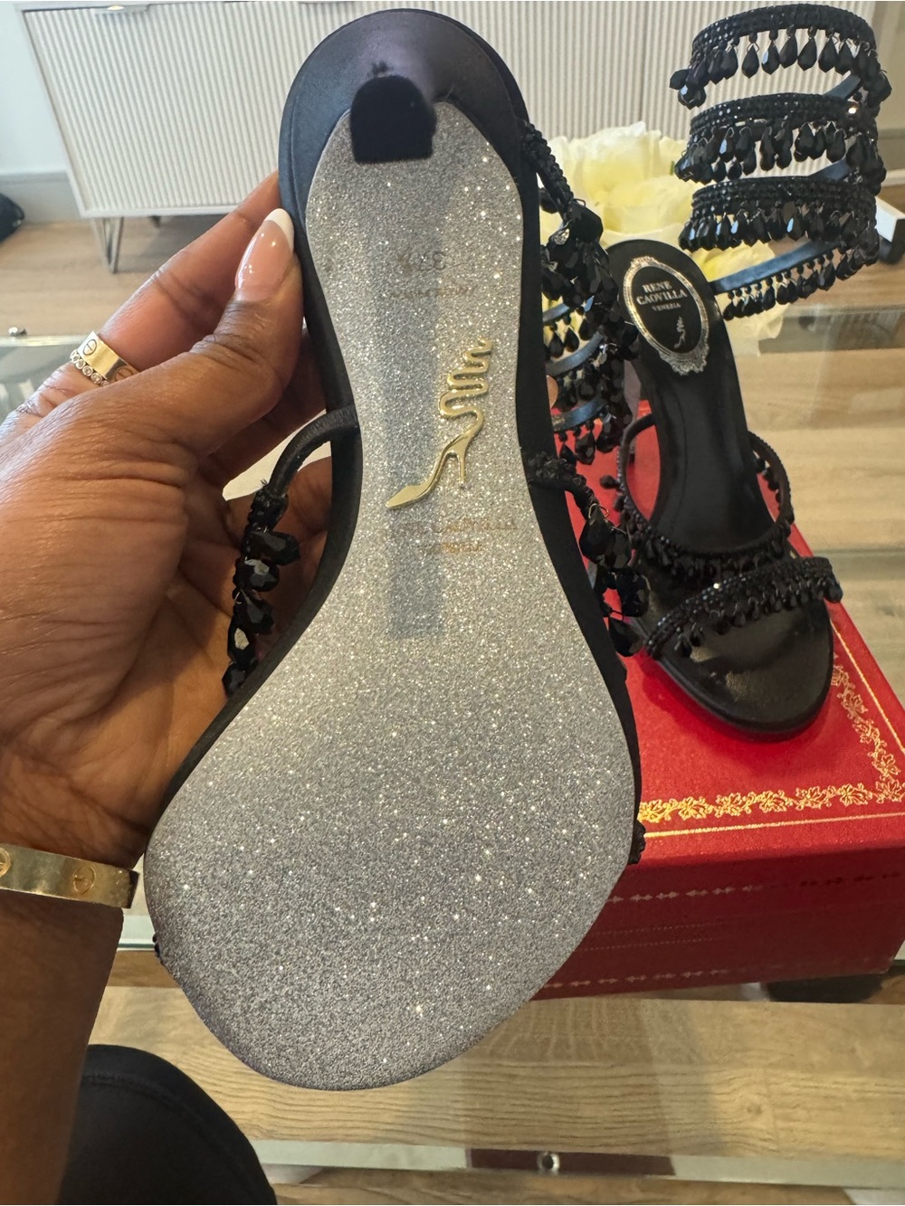 Rene Caovilla CHANDELIER BLACK SANDAL 105 - Picture 4 of 7